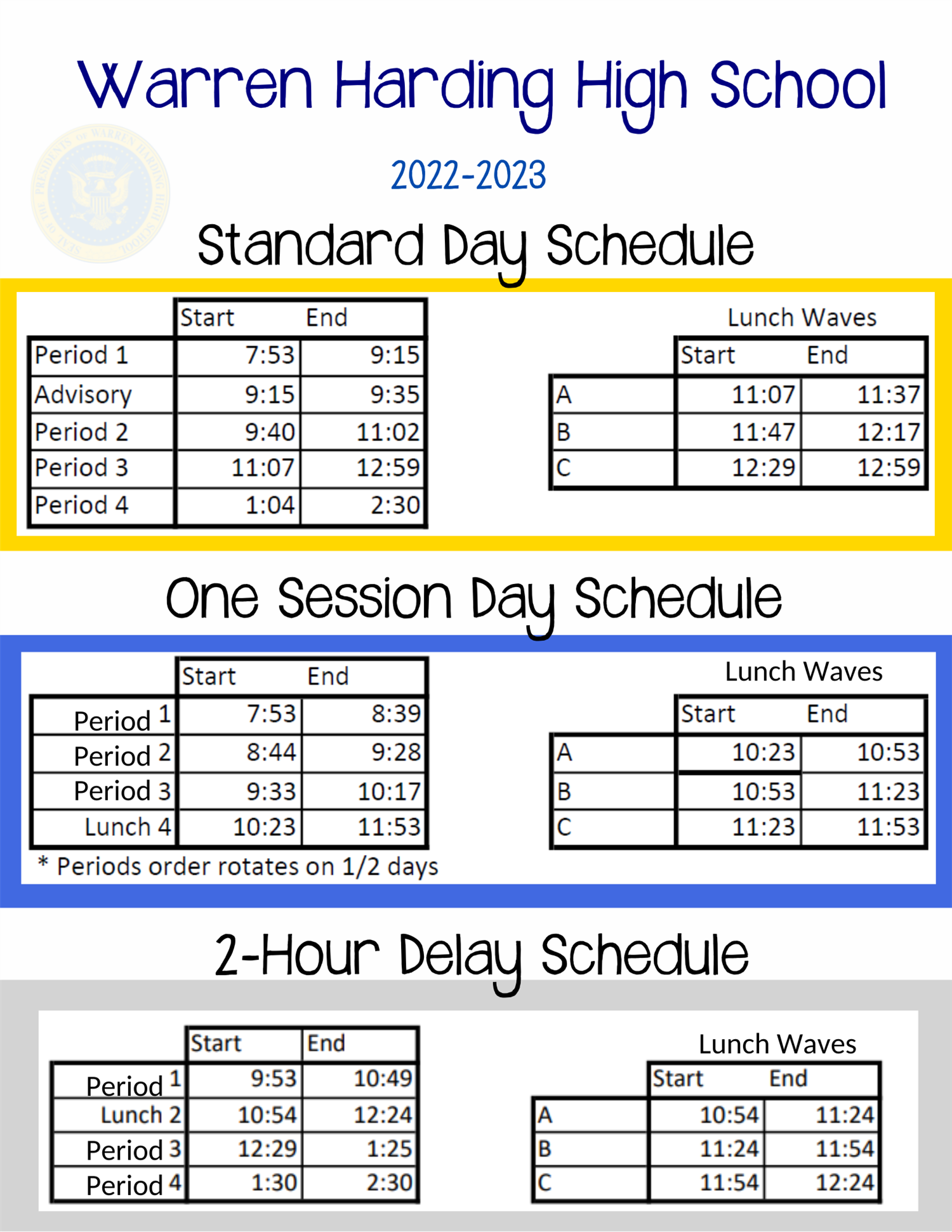 School Schedule 2022-2023